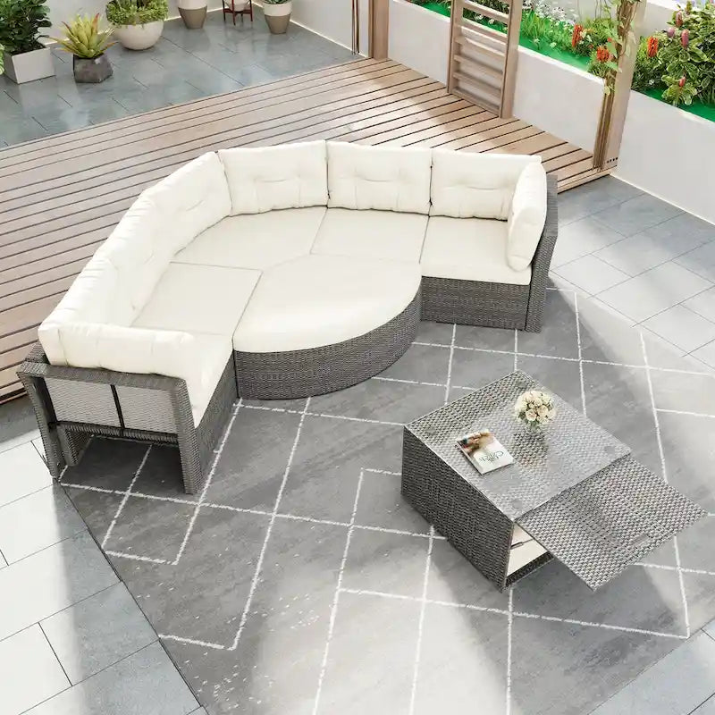 Ensemble de mobilier de patio Mobilier d'extérieur Lit de jour rotin Ensemble de mobilier sectionnel Groupe de sièges de patio avec coussins et table centrale