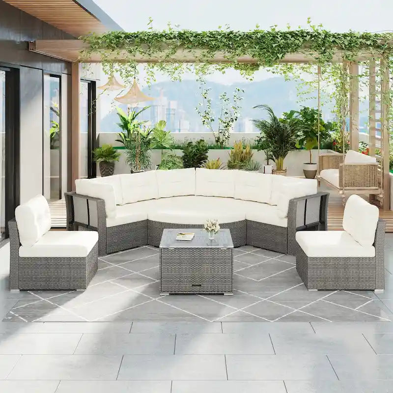 Ensemble de mobilier de patio Mobilier d'extérieur Lit de jour rotin Ensemble de mobilier sectionnel Groupe de sièges de patio avec coussins et table centrale