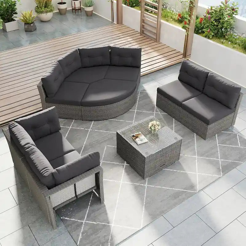 Ensemble de mobilier de patio Mobilier d'extérieur Lit de jour rotin Ensemble de mobilier sectionnel Groupe de sièges de patio avec coussins et table centrale