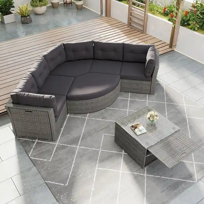 Ensemble de mobilier de patio Mobilier d'extérieur Lit de jour rotin Ensemble de mobilier sectionnel Groupe de sièges de patio avec coussins et table centrale