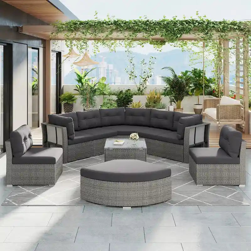 Ensemble de mobilier de patio Mobilier d'extérieur Lit de jour rotin Ensemble de mobilier sectionnel Groupe de sièges de patio avec coussins et table centrale