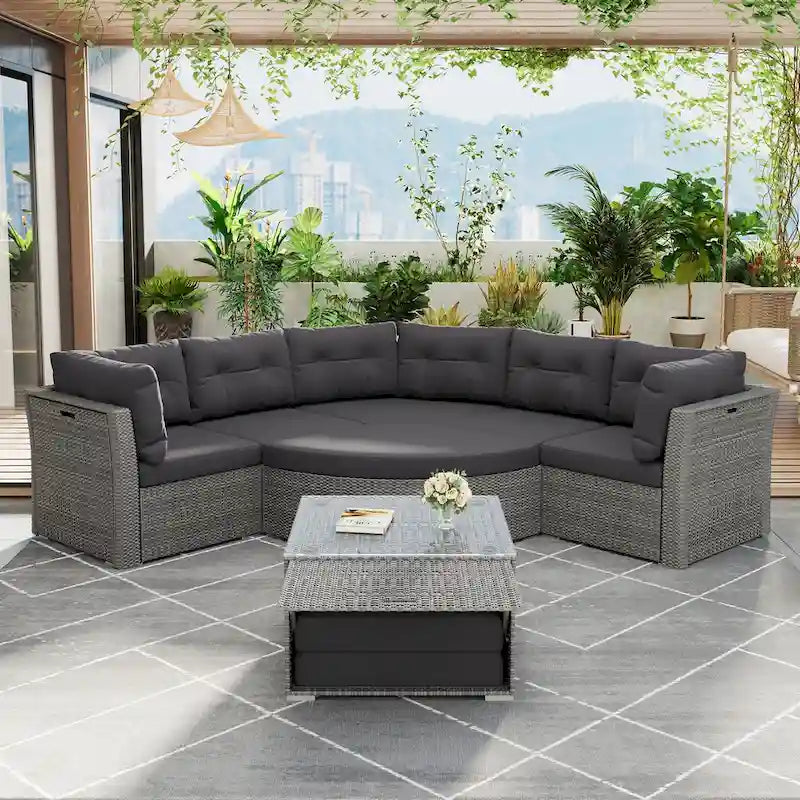Ensemble de mobilier de patio Mobilier d'extérieur Lit de jour rotin Ensemble de mobilier sectionnel Groupe de sièges de patio avec coussins et table centrale