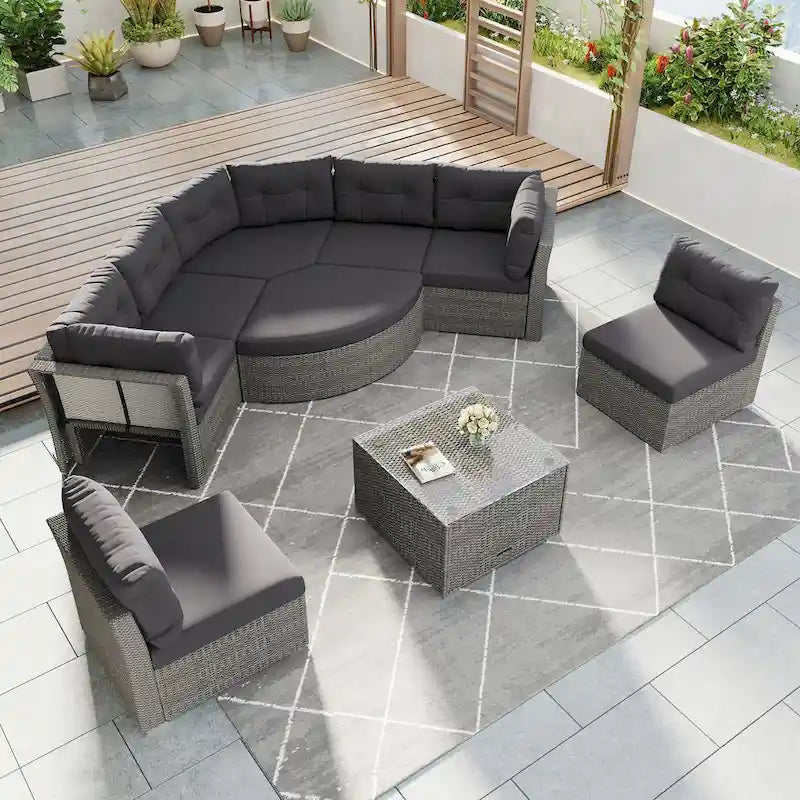 Ensemble de mobilier de patio Mobilier d'extérieur Lit de jour rotin Ensemble de mobilier sectionnel Groupe de sièges de patio avec coussins et table centrale