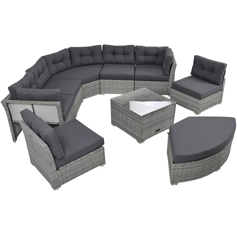 Ensemble de mobilier de patio Mobilier d'extérieur Lit de jour rotin Ensemble de mobilier sectionnel Groupe de sièges de patio avec coussins et table centrale
