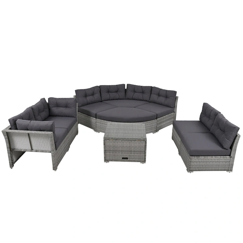 Ensemble de mobilier de patio Mobilier d'extérieur Lit de jour rotin Ensemble de mobilier sectionnel Groupe de sièges de patio avec coussins et table centrale