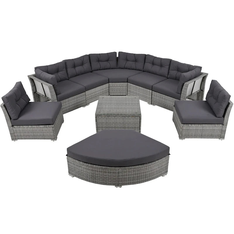 Ensemble de mobilier de patio Mobilier d'extérieur Lit de jour rotin Ensemble de mobilier sectionnel Groupe de sièges de patio avec coussins et table centrale