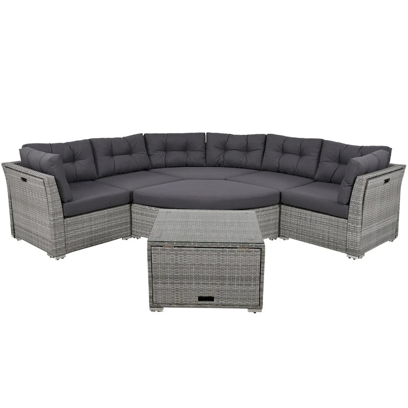 Ensemble de mobilier de patio Mobilier d'extérieur Lit de jour rotin Ensemble de mobilier sectionnel Groupe de sièges de patio avec coussins et table centrale