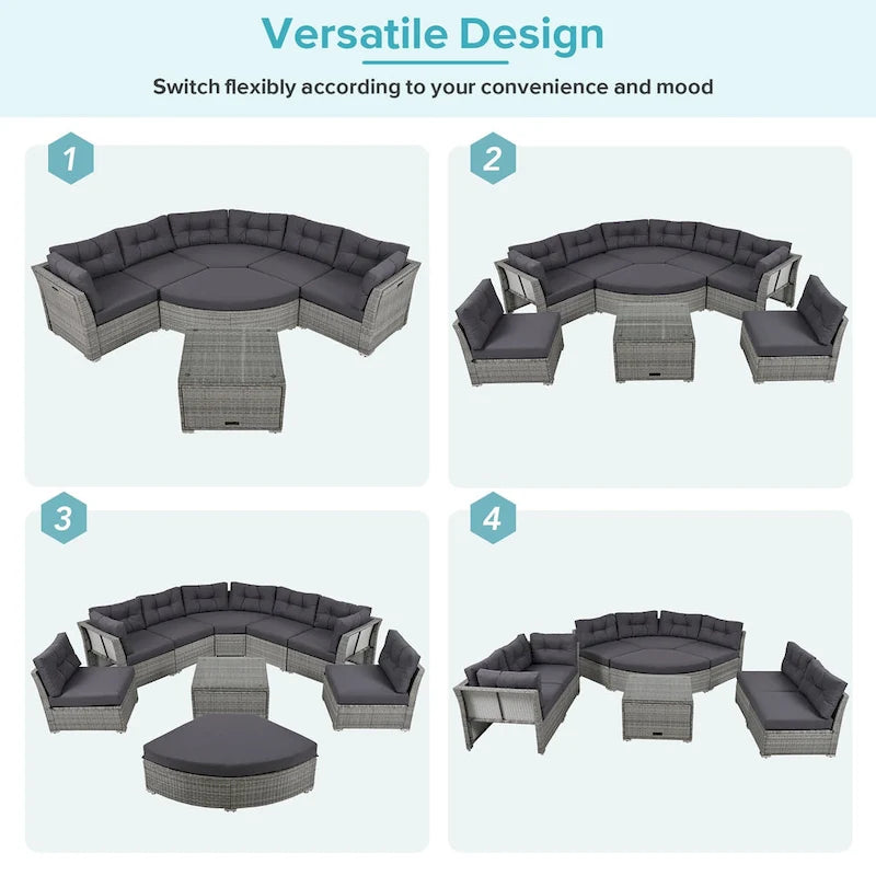 Ensemble de mobilier de patio Mobilier d'extérieur Lit de jour rotin Ensemble de mobilier sectionnel Groupe de sièges de patio avec coussins et table centrale