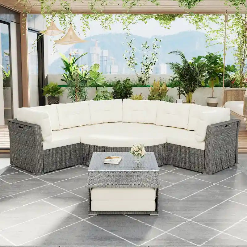 Ensemble de mobilier de patio Mobilier d'extérieur Lit de jour rotin Ensemble de mobilier sectionnel Groupe de sièges de patio avec coussins et table centrale