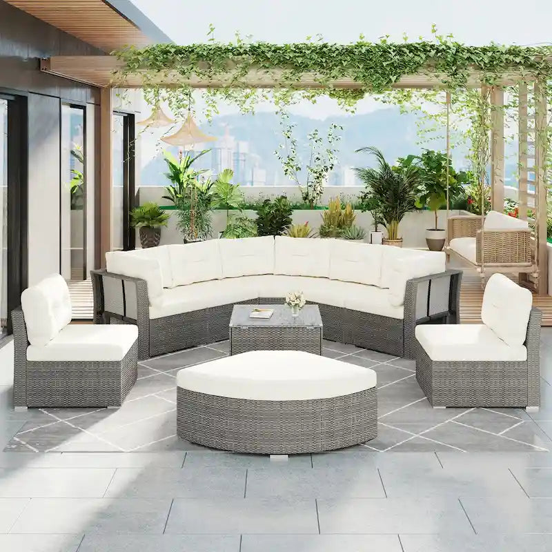 Ensemble de mobilier de patio Mobilier d'extérieur Lit de jour rotin Ensemble de mobilier sectionnel Groupe de sièges de patio avec coussins et table centrale