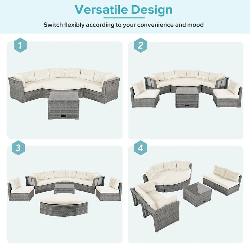 Ensemble de mobilier de patio Mobilier d'extérieur Lit de jour rotin Ensemble de mobilier sectionnel Groupe de sièges de patio avec coussins et table centrale