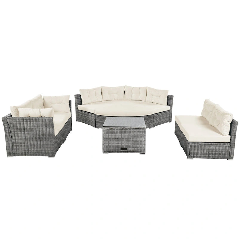 Ensemble de mobilier de patio Mobilier d'extérieur Lit de jour rotin Ensemble de mobilier sectionnel Groupe de sièges de patio avec coussins et table centrale