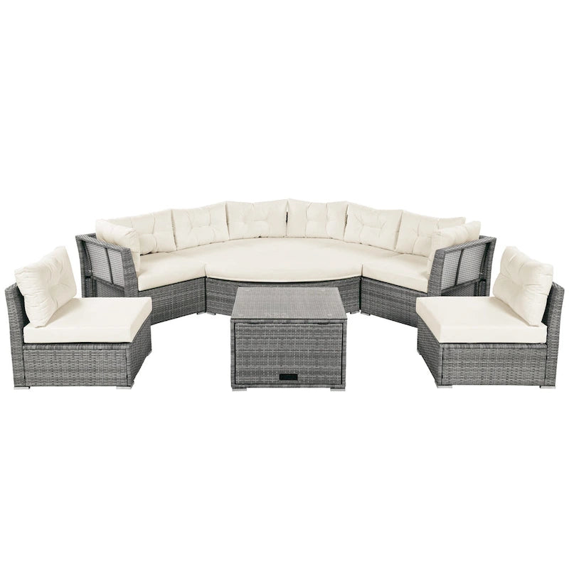 Ensemble de mobilier de patio Mobilier d'extérieur Lit de jour rotin Ensemble de mobilier sectionnel Groupe de sièges de patio avec coussins et table centrale