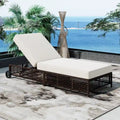 Chaise longue de jardin en rotin à 5 positions avec roulettes et coussin
