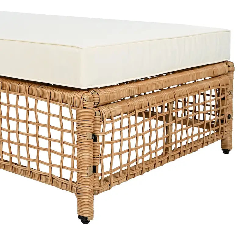 Chaise longue de jardin en rotin à 5 positions avec roulettes et coussin