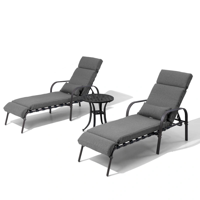 Chaise longue de patio extérieure réglable avec table d'appoint et coussin