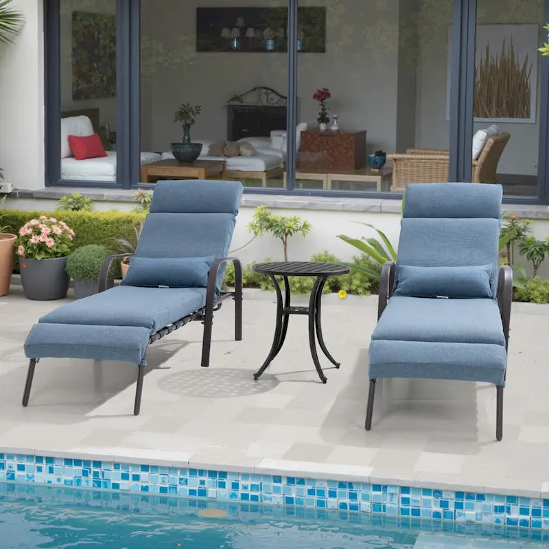 Chaise longue de patio extérieure réglable avec table d'appoint et coussin