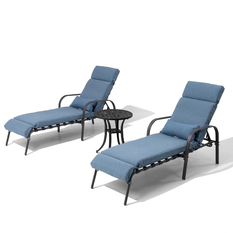 Chaise longue de patio extérieure réglable avec table d'appoint et coussin