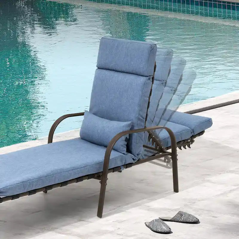 Chaise longue de patio extérieure réglable avec table d'appoint et coussin