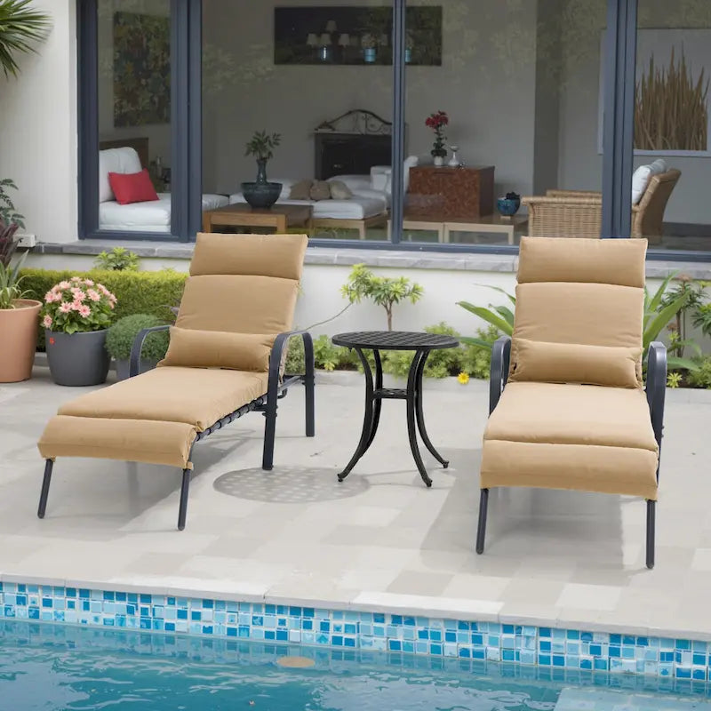 Chaise longue de patio extérieure réglable avec table d'appoint et coussin