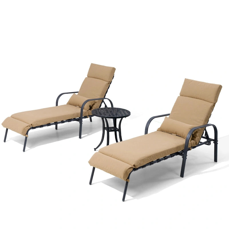 Chaise longue de patio extérieure réglable avec table d'appoint et coussin