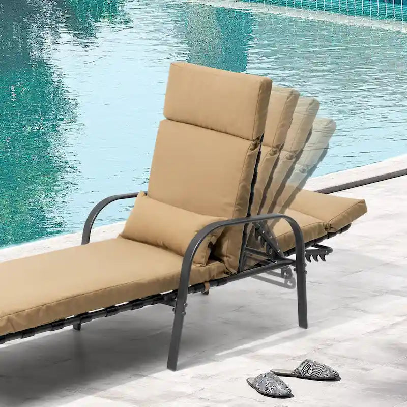 Chaise longue de patio extérieure réglable avec table d'appoint et coussin