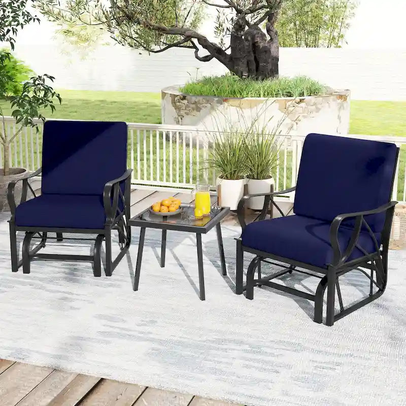 Gymax 2 Fauteuils de Patio Glider Chaise à Bascule d'Extérieur Simple avec Assise &