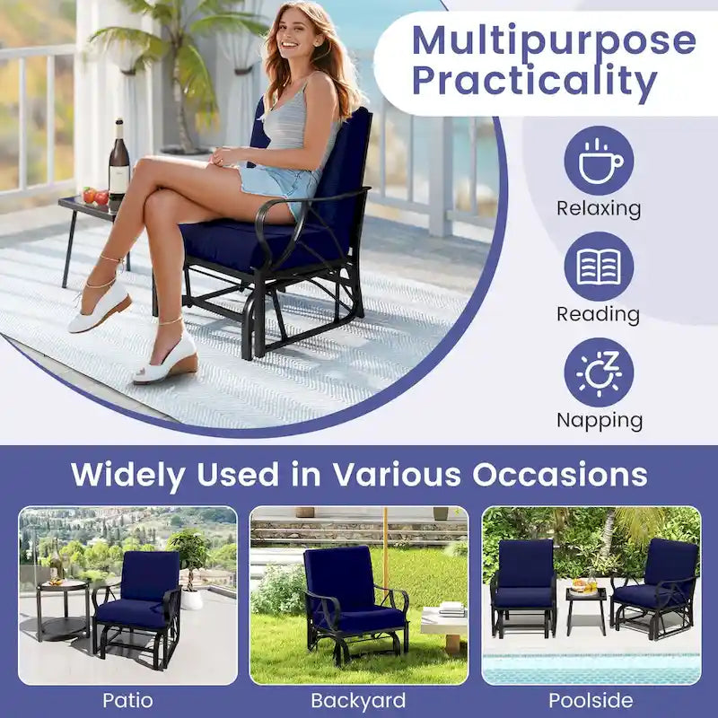 Gymax 2 Fauteuils de Patio Glider Chaise à Bascule d'Extérieur Simple avec Assise &