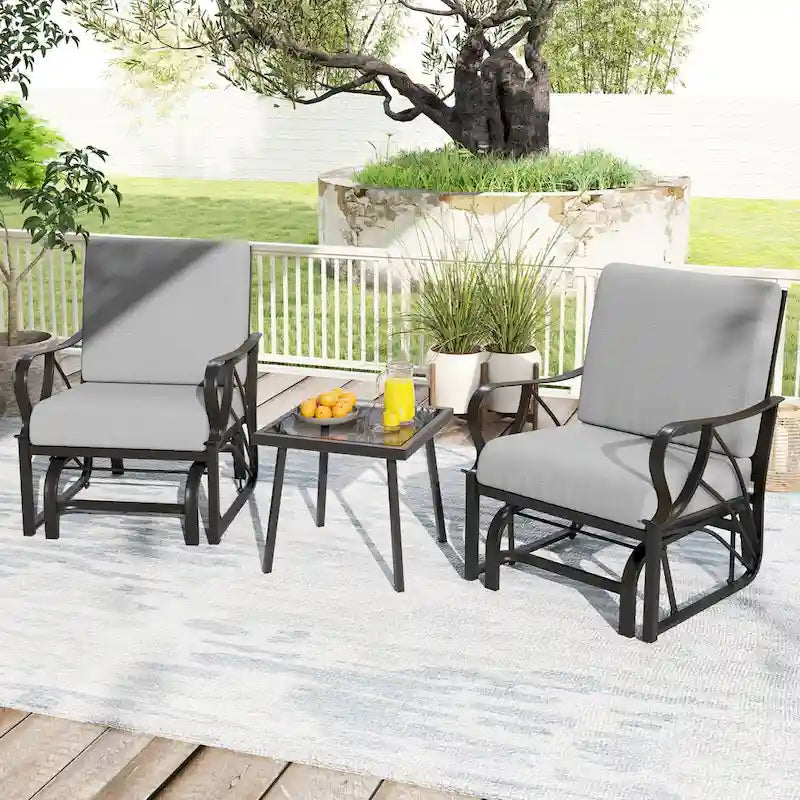 Gymax 2 Fauteuils de Patio Glider Chaise à Bascule d'Extérieur Simple avec Assise &