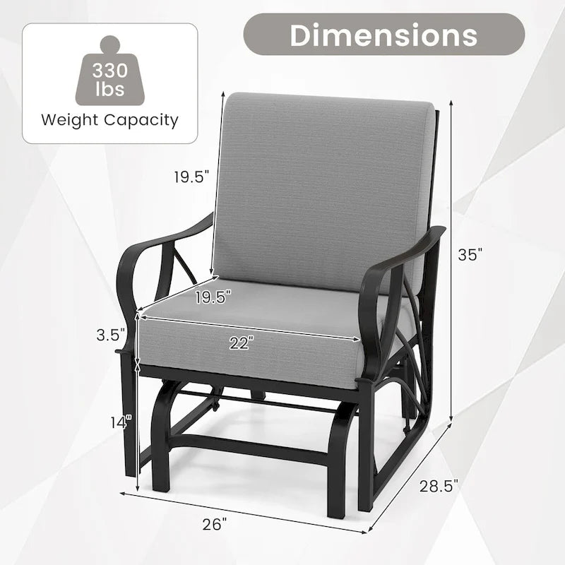 Gymax 2 Fauteuils de Patio Glider Chaise à Bascule d'Extérieur Simple avec Assise &