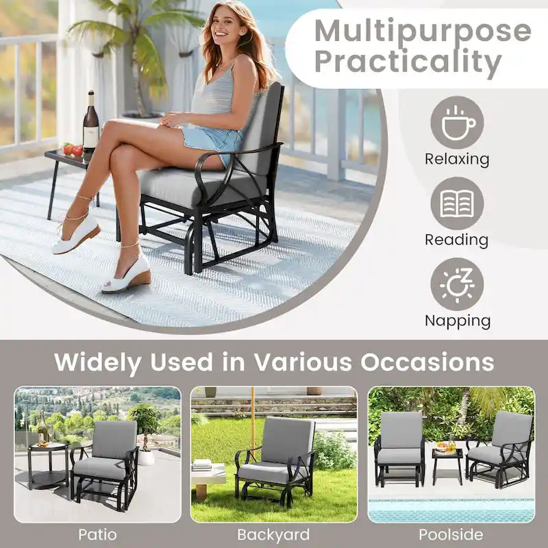 Gymax 2 Fauteuils de Patio Glider Chaise à Bascule d'Extérieur Simple avec Assise &