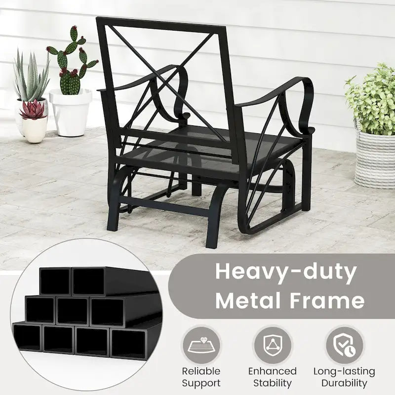 Gymax 2 Fauteuils de Patio Glider Chaise à Bascule d'Extérieur Simple avec Assise &