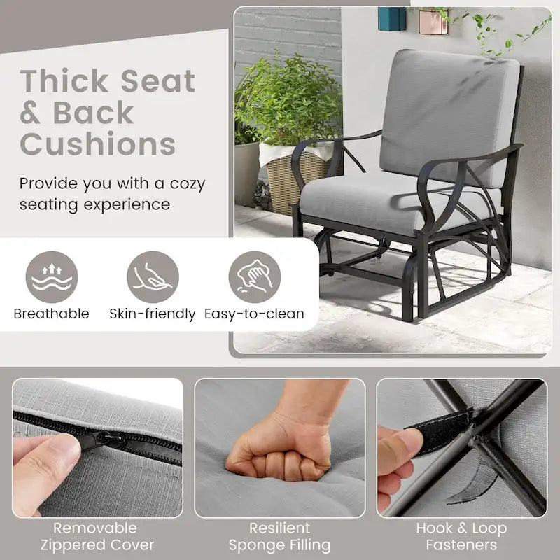 Gymax 2 Fauteuils de Patio Glider Chaise à Bascule d'Extérieur Simple avec Assise &