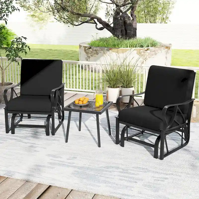 Gymax 2 Fauteuils de Patio Glider Chaise à Bascule d'Extérieur Simple avec Assise &