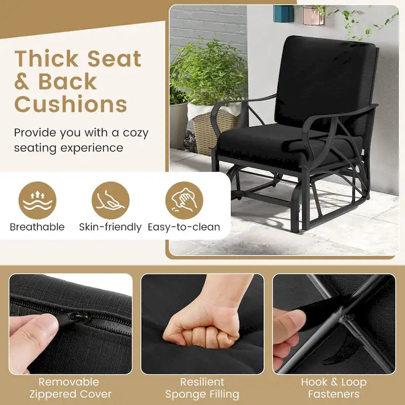 Gymax 2 Fauteuils de Patio Glider Chaise à Bascule d'Extérieur Simple avec Assise &