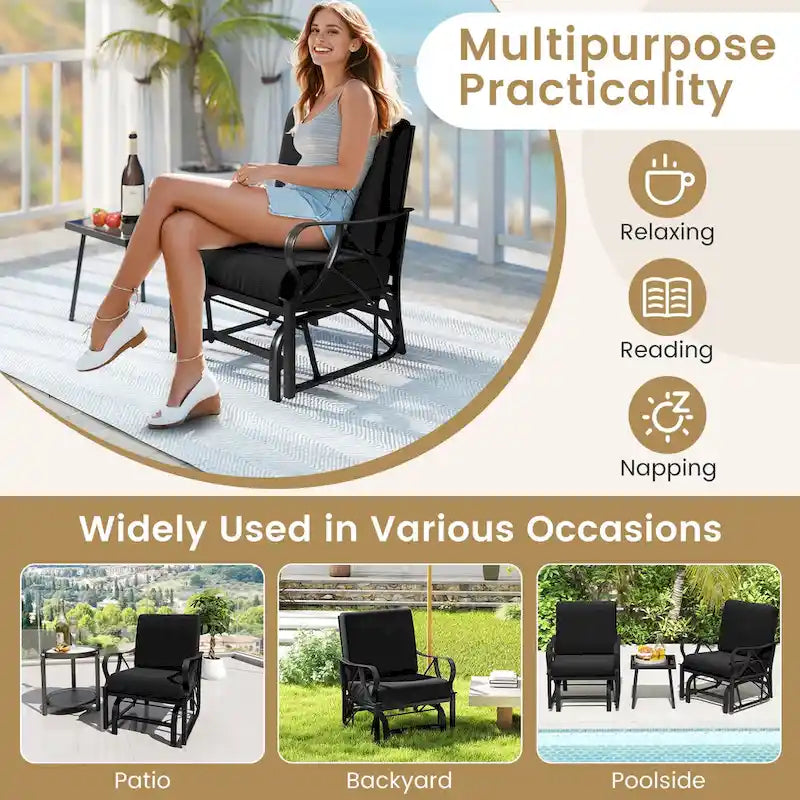 Gymax 2 Fauteuils de Patio Glider Chaise à Bascule d'Extérieur Simple avec Assise &