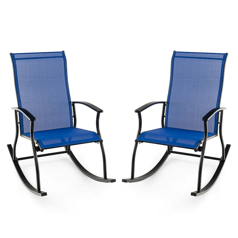 Gymax Lot de 2 fauteuils à bascule d'extérieur avec tissu respirant pour terrasse