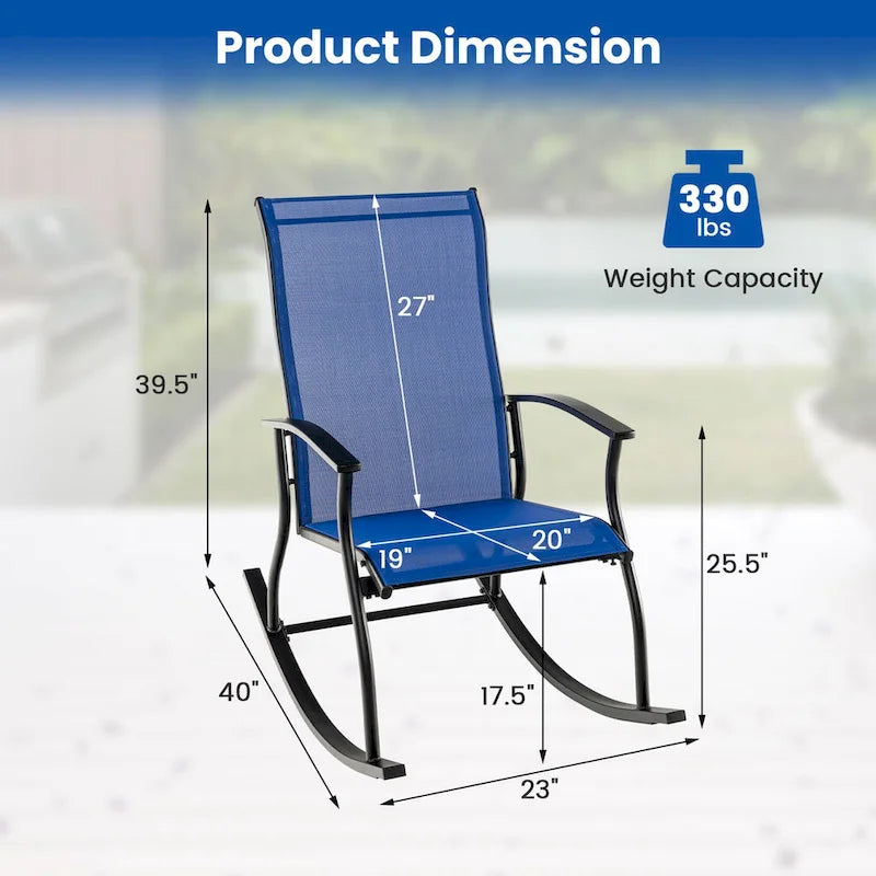 Gymax Lot de 2 fauteuils à bascule d'extérieur avec tissu respirant pour terrasse