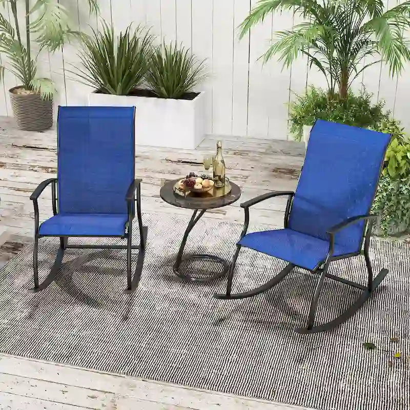 Gymax Lot de 2 fauteuils à bascule d'extérieur avec tissu respirant pour terrasse