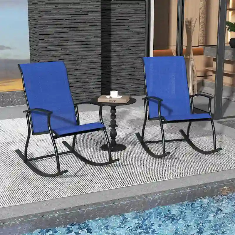 Gymax Lot de 2 fauteuils à bascule d'extérieur avec tissu respirant pour terrasse