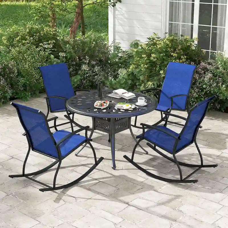 Gymax Lot de 2 fauteuils à bascule d'extérieur avec tissu respirant pour terrasse