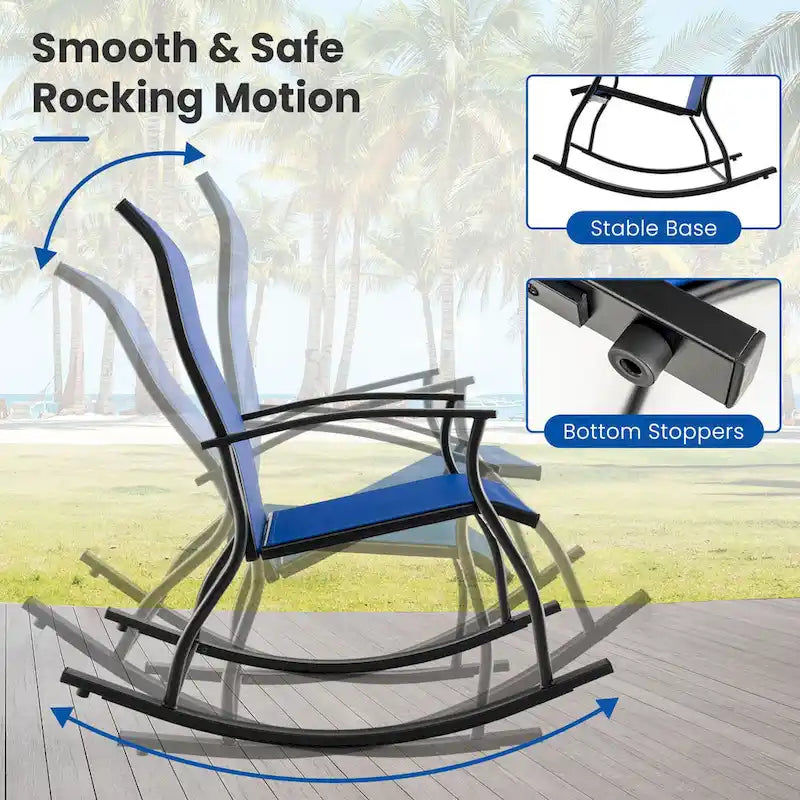 Gymax Lot de 2 fauteuils à bascule d'extérieur avec tissu respirant pour terrasse