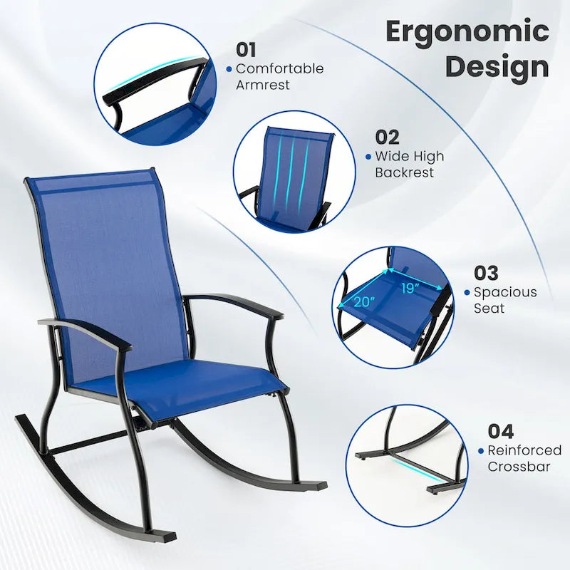 Gymax Lot de 2 fauteuils à bascule d'extérieur avec tissu respirant pour terrasse