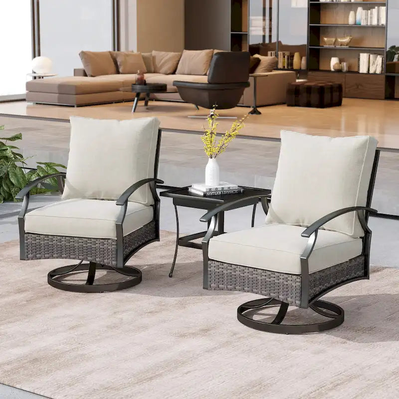 Uixe Ensemble 3 pièces de chaises berçantes pivotantes d'extérieur et table en osier