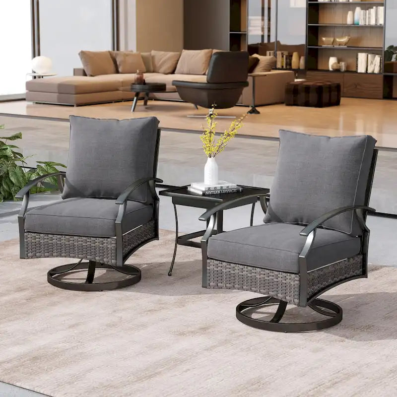Uixe Ensemble 3 pièces de chaises berçantes pivotantes d'extérieur et table en osier