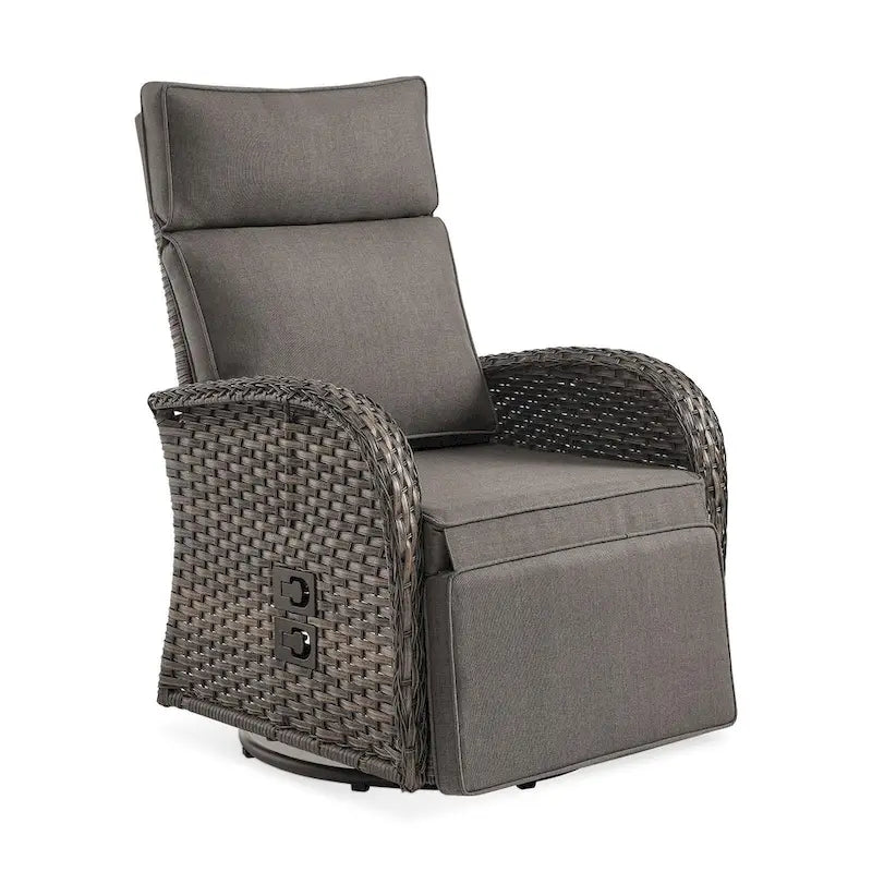 Chaise longue de jardin Pocassy en osier marron, résistante aux intempéries, avec coussin gris