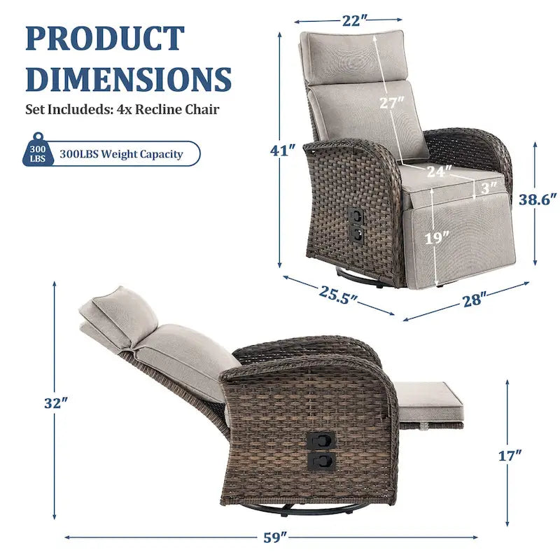 Chaise longue d'extérieur polyvalente Pocassy 4 pièces avec coussin beige