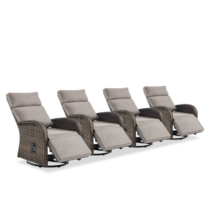 Chaise longue d'extérieur polyvalente Pocassy 4 pièces avec coussin beige