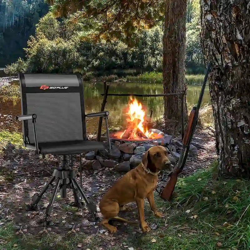 Chaise de Chasse Pivotante Goplus avec 4 Pieds Réglables à 360° Pliable Silencieuse - Voir les Détails