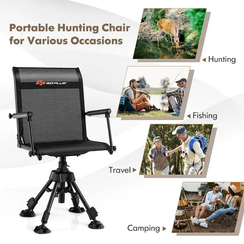 Chaise de Chasse Pivotante Goplus avec 4 Pieds Réglables à 360° Pliable Silencieuse - Voir les Détails